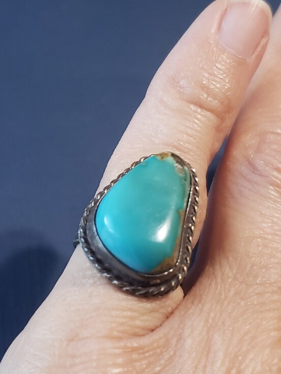 Jewelry - Turquoise Teardrop Sterling-Style Ring - Blue Green Stone
